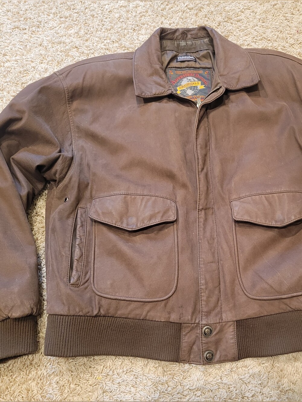 Adventure Bound Leather Jacket Mens L Brown Wilsons Original Bomber Vintage 90s
